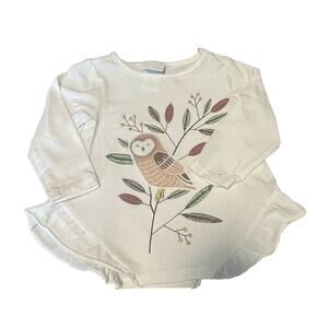 Maggie & Zoe White Owl and Flower Embellished Long Sleeve Tee 12M